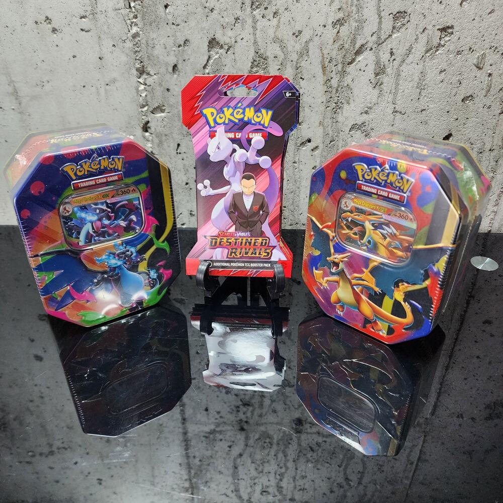 Pokémon TCG 2x Mega Charizard Tins with 4x Destined Rivals Boosters